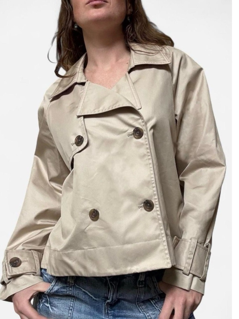 On‎ 34th Beige Cropped Double Breasted Trench Jacket 2X